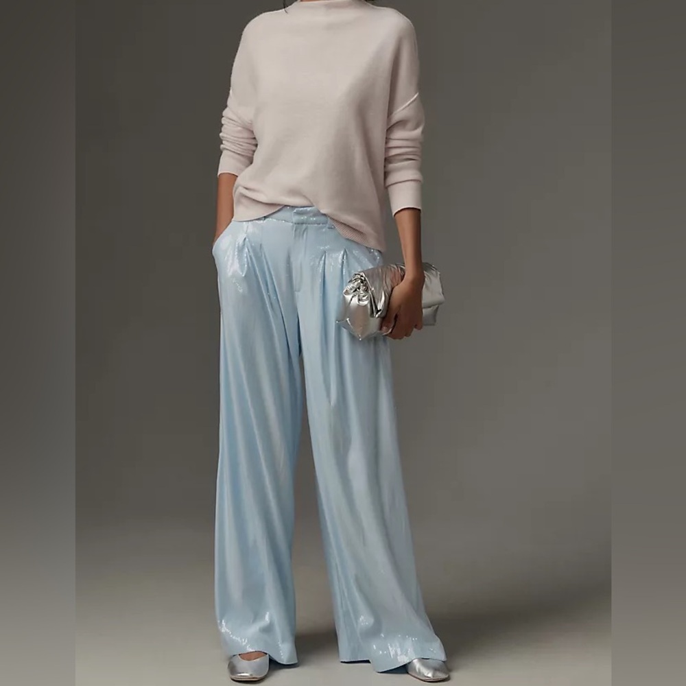 The Avery Pleated Wide-Leg Trousers by Maeve: Sequin Edition